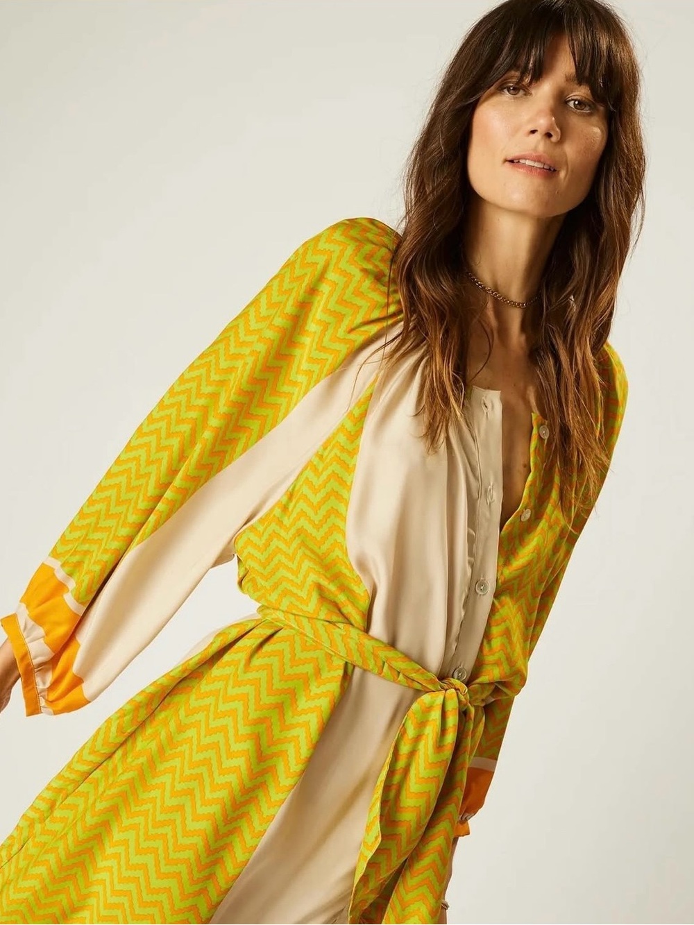 Natalie Martin Fiore Silk Lime Green/Tangerine Zigzag Print Maxi Dress NWT XS - Picture 7 of 9